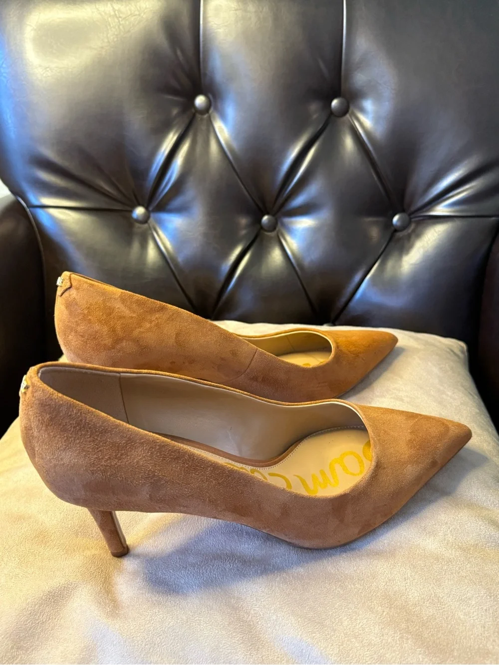 Sam Edelman Vienne Suede Pointed Toe Pumps Cognac Brown - Sz 10.5